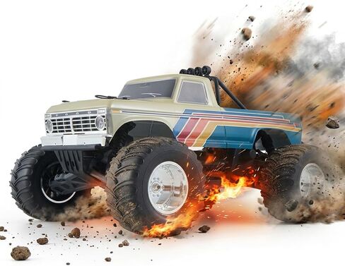 FMS 1/10 Ford F-100 Brushless RC Truck, 1973 Licensed RC Car for Adults, 55KM/H High Speed 2WD RC Crawler, Hobbywing 60A ESC & 3652 Motor, All-Metal Gears & Steel CVD Drive Shafts, RS (Blue/Green) in Kuwait