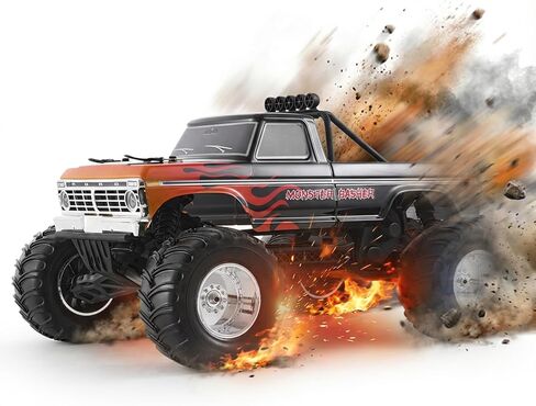 شاحنة FMS 1/10 Ford F-100 بدون فرشاة RC، سيارة RC مرخصة لعام 1973 للبالغين، 55 كم/ساعة عالية السرعة 2WD RC زاحفة، Hobbywing 60A ESC ومحرك 3652، تروس معدنية بالكامل وأعمدة محرك CVD فولاذية، RS (أزرق/أخضر) in Kuwait