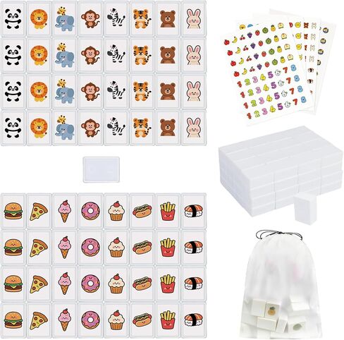 Vita Mahjong Game Set with Stickers, 65 Tiles DIY Plastic Mahjong Block Set, 2 Player Seaside Escape Push Tiles Game (Blue) in Kuwait