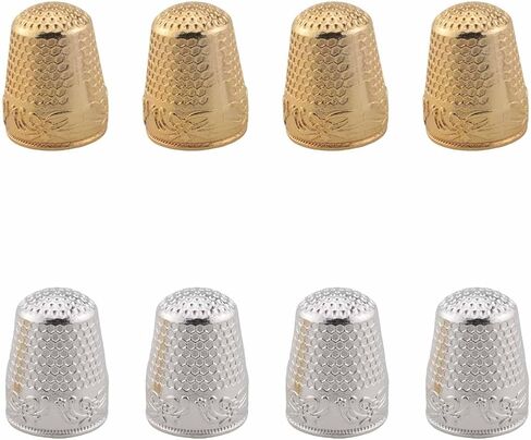 Ruiwaer 8PCS Household Thickened Thimble Set Metal Finger Protectors 4 Gold 4 Silver for Needlework Sewing Handicrafts DIY Embroidery in Kuwait