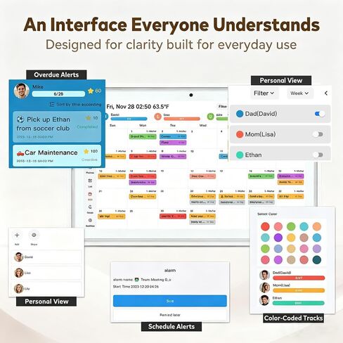 تقويم مكتب رقمي مقاس 10.1 بوصة، وحدة قاعدة ذكية تعمل باللمس مع مزامنة تلقائية، مخطط مهام تفاعلي، مخطط وجبات، إطار صور رقمي للمكتب المنزلي، قواعد تقويم المكتب in Kuwait