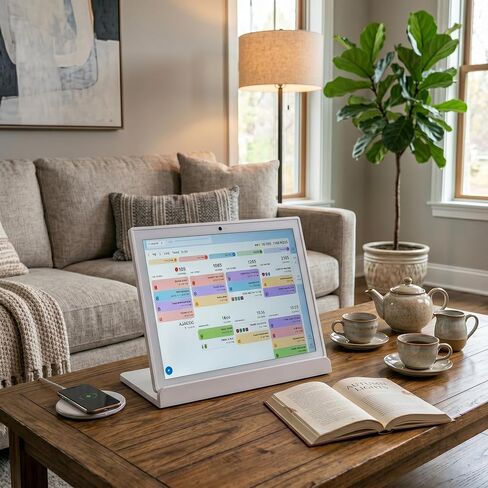 حامل سطح المكتب متوافق مع Skylight Calendar بحد أقصى 27 بوصة - قاعدة حامل سطح الطاولة بدون حفر، حامل قوي قائم بذاته لعرض المنزل الذكي، ملحقات منظم المطبخ والمكتب، (أبيض) in Kuwait