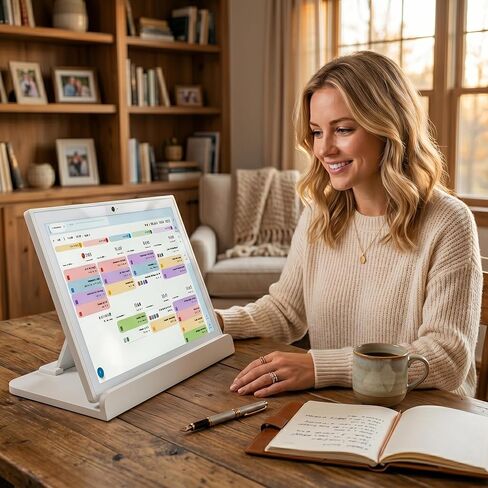 حامل سطح المكتب متوافق مع Skylight Calendar بحد أقصى 27 بوصة - قاعدة حامل سطح الطاولة بدون حفر، حامل قوي قائم بذاته لعرض المنزل الذكي، ملحقات منظم المطبخ والمكتب، (أبيض) in Kuwait