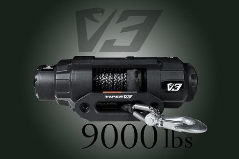 VIPER V3 9000lb UTV/ATV ونش من الدرجة العسكرية مع حبل صناعي أسود بطول 40 قدمًا. لاسلكي وIP68 مقاوم للماء. شركة باورسبورتس الأمريكية. in Kuwait
