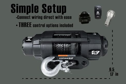 VIPER V3 9000lb UTV/ATV ونش من الدرجة العسكرية مع حبل صناعي أسود بطول 40 قدمًا. لاسلكي وIP68 مقاوم للماء. شركة باورسبورتس الأمريكية. in Kuwait