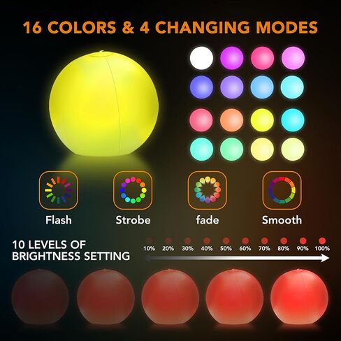 4 Pack 16" LED Light Up Beach Balls with Remote Control - IP68 Waterproof Glow in The Dark Pool Toys, 16 Colors 4 Modes, Floating Lights for Swimming Pool Party Decorations, Outdoor Indoor Night Games in Kuwait