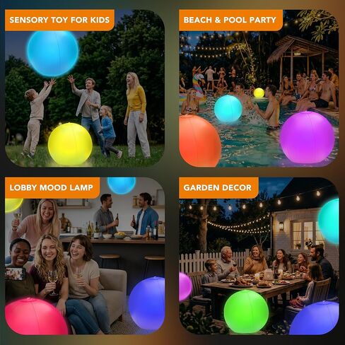 4 Pack 16" LED Light Up Beach Balls with Remote Control - IP68 Waterproof Glow in The Dark Pool Toys, 16 Colors 4 Modes, Floating Lights for Swimming Pool Party Decorations, Outdoor Indoor Night Games in Kuwait