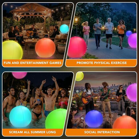 4 Pack 16" LED Light Up Beach Balls with Remote Control - IP68 Waterproof Glow in The Dark Pool Toys, 16 Colors 4 Modes, Floating Lights for Swimming Pool Party Decorations, Outdoor Indoor Night Games in Kuwait