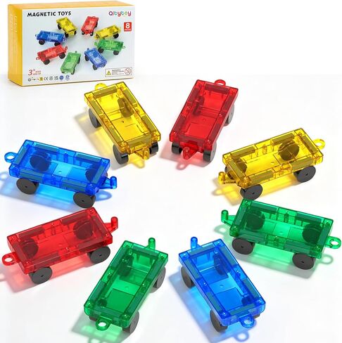8PCS Magnetic Tiles Mini Cars Construction Set Compatible with Mini & Major Tiles, Magnet Car Easter Toys for 3+ Year Old Boys Girls Kids,STEM Educational Portable Travel Toys for Airplane,Car Play in Kuwait