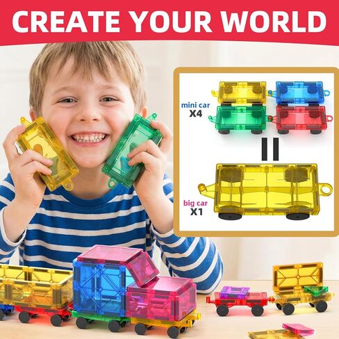 8PCS Magnetic Tiles Mini Cars Construction Set Compatible with Mini & Major Tiles, Magnet Car Easter Toys for 3+ Year Old Boys Girls Kids,STEM Educational Portable Travel Toys for Airplane,Car Play in Kuwait
