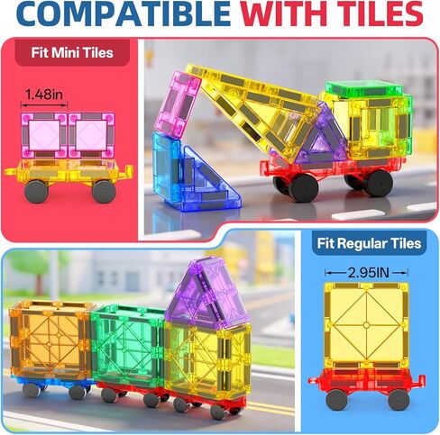 8PCS Magnetic Tiles Mini Cars Construction Set Compatible with Mini & Major Tiles, Magnet Car Easter Toys for 3+ Year Old Boys Girls Kids,STEM Educational Portable Travel Toys for Airplane,Car Play in Kuwait