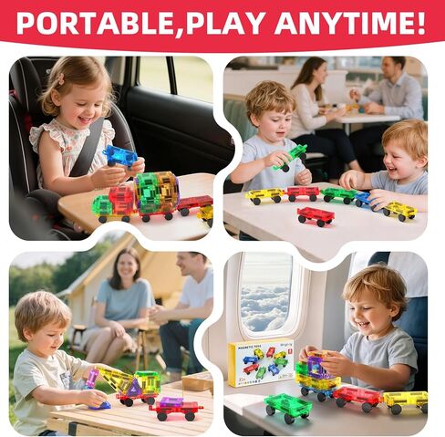 8PCS Magnetic Tiles Mini Cars Construction Set Compatible with Mini & Major Tiles, Magnet Car Easter Toys for 3+ Year Old Boys Girls Kids,STEM Educational Portable Travel Toys for Airplane,Car Play in Kuwait