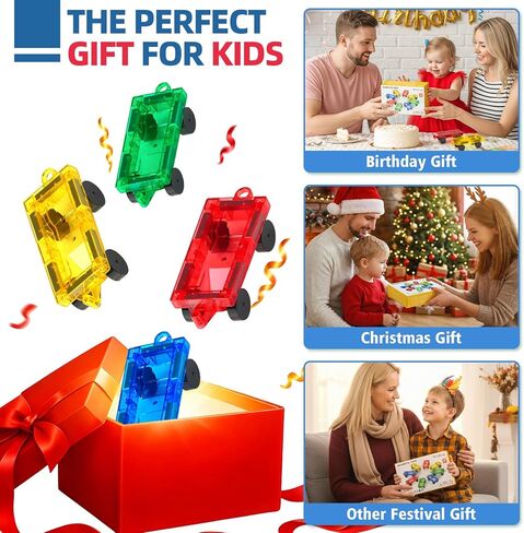 8PCS Magnetic Tiles Mini Cars Construction Set Compatible with Mini & Major Tiles, Magnet Car Easter Toys for 3+ Year Old Boys Girls Kids,STEM Educational Portable Travel Toys for Airplane,Car Play in Kuwait