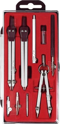 UNJOO Drawing 9Pc Geometry Set Metal Compass, Geometry Precision Tool for Student, Circle Drawing Tool and Architecture, Drafting Kits for Engineer with Shatterproof Storage Box (Red) in Kuwait