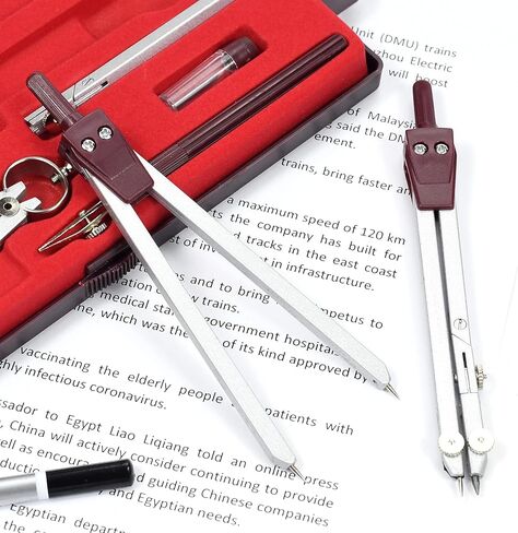 UNJOO Drawing 9Pc Geometry Set Metal Compass, Geometry Precision Tool for Student, Circle Drawing Tool and Architecture, Drafting Kits for Engineer with Shatterproof Storage Box (Red) in Kuwait