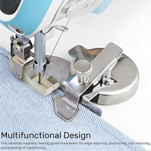 Round Magnetic Seam Guide with Adjustable Thickness Screw - Universal Sewing Machine Attachment for Edge Retaining, Positioning, Curl-Reducing, and Pressing of Topstitching in Kuwait