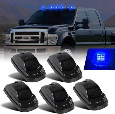 POPMOTORZ 5PCS White LED Cab Roof Marker Light Roof Top Clearance Lights Cab Marker Lamp Kit for 2017-2022 Ford F250 F350 F450 F550 Super Duty LED Roof Running Lights Assembly Smoked Lens in Kuwait