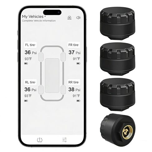 نظام مراقبة ضغط الإطارات، TPMS لاسلكي مع 4 أجهزة استشعار خارجية لشاحنة سيارة التخييم RV، 6 أوضاع إنذار، يدعم iOS وAndroid، عرض درجة حرارة ضغط الإطارات في الوقت الحقيقي in Kuwait