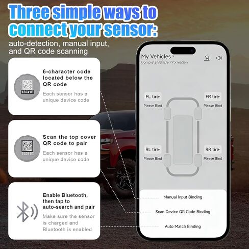 نظام مراقبة ضغط الإطارات، TPMS لاسلكي مع 4 أجهزة استشعار خارجية لشاحنة سيارة التخييم RV، 6 أوضاع إنذار، يدعم iOS وAndroid، عرض درجة حرارة ضغط الإطارات في الوقت الحقيقي in Kuwait