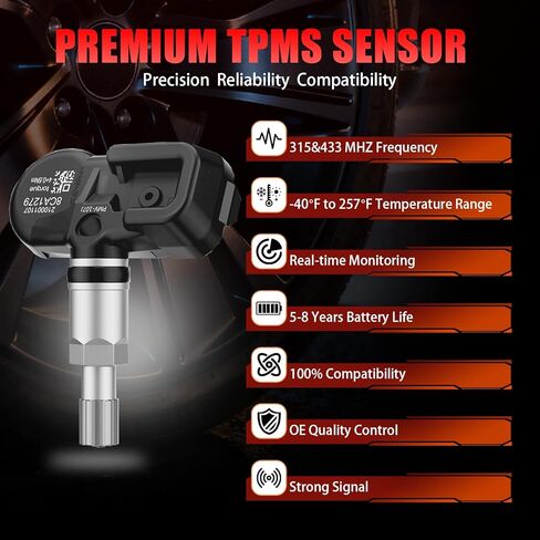 4 قطعة مستشعر TPMS مبرمج مسبقًا مناسب لـ تويوتا ولكزس-تاكوما (2006-2025)، RAV4 (2006-2012)، هايلاندر (2007-2013)، 4 رنر (2003-2025)، كامري (2007-2025)، RX350 (2006-2025)، ES350 (2006-2025) -315 و433 ميجاهرتز in Kuwait