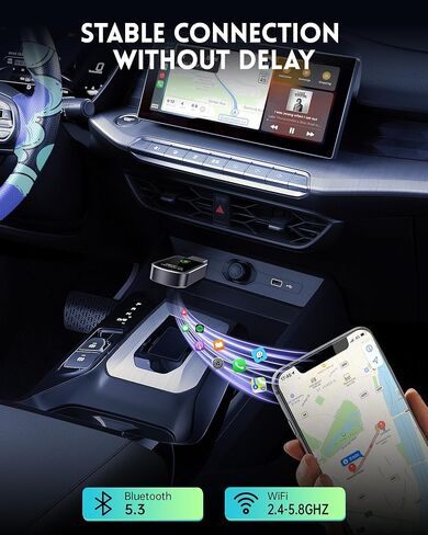 Amzfeel Wireless Carplay Adapter for Apple iPhone, Mini Bluetooth Dongle Convert Factory Wired to Wireless Car Play Plug & Play Auto Connect, Low Latency, GPS for iOS 10+ & Cars 2015+ (Brushed Gery) in Kuwait