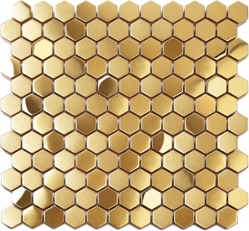Blujellyfish Hexagon Gold Backsplash Tiles Metal Mosaic Tile Stainless Steel Brushed/Shiny Kitchen Bathroom Backsplash Shower Floor Wall Accent Tiles (5 Square Feet) in Kuwait