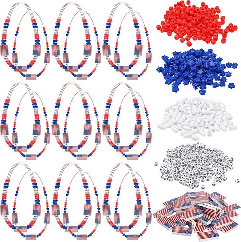 Lyrow 48 Pack 4th of July Patriotic Jewelry Craft Kits 250th Independence Memorial Day DIY Necklace Craft Kits for Kids Fun Red White and Blue USA Jewelry Making Decoration Gift Kids' Home Activities in Kuwait