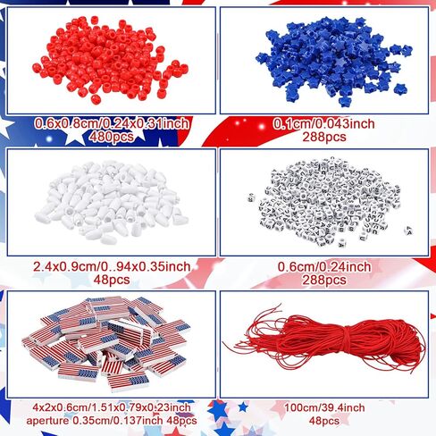 Lyrow 48 Pack 4th of July Patriotic Jewelry Craft Kits 250th Independence Memorial Day DIY Necklace Craft Kits for Kids Fun Red White and Blue USA Jewelry Making Decoration Gift Kids' Home Activities in Kuwait
