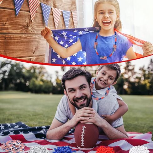 Lyrow 48 Pack 4th of July Patriotic Jewelry Craft Kits 250th Independence Memorial Day DIY Necklace Craft Kits for Kids Fun Red White and Blue USA Jewelry Making Decoration Gift Kids' Home Activities in Kuwait