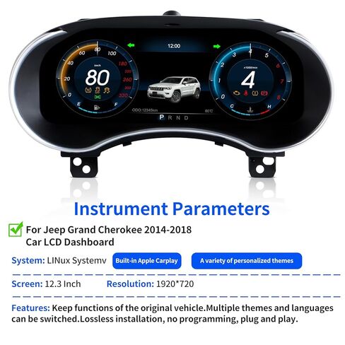 لسيارة جيب جراند شيروكي 2014-2018 داش رقمي 12.3 "أداة العنقودية الرقمية أداة العنقودية استبدال عداد السرعة ما بعد البيع in Kuwait