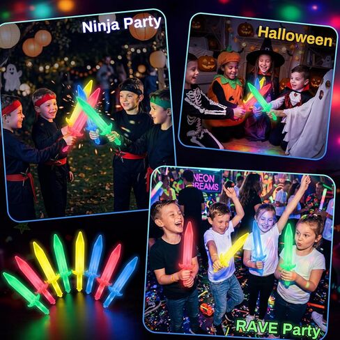 Lewtemi 8 Pcs Mini Light up Swords for Kids, Glow Toy Swords Party Favors, 4 Colors Sabers Mini Light up for Boys Girls, Outdoor Night Toys for Birthday, Glow in The Dark Party Supplies in Kuwait