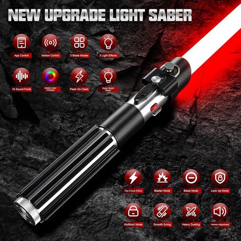ترقية Duling Vader Lightsaber Black Series Sith Lord Sabre APP التحكم السلس سوينغ المعادن هيلت السيف 16 خطوط الصوت دارث ضوء صابر للبالغين هدية تأثيري (RGB-Vader) in Kuwait