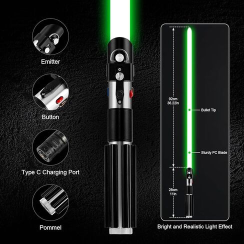 ترقية Duling Vader Lightsaber Black Series Sith Lord Sabre APP التحكم السلس سوينغ المعادن هيلت السيف 16 خطوط الصوت دارث ضوء صابر للبالغين هدية تأثيري (RGB-Vader) in Kuwait