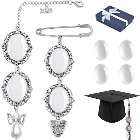 MGahyi 2Pcs Class of 2026 Graduation Tassel Photo Charm, Angel Wings Heart Nameplate DIY Pin, Personalized Grad Cap Photo Decoration with Gift Box, Clear Glass Memorial Grad Keepsake Gift (Silver) in Saudi Arabia