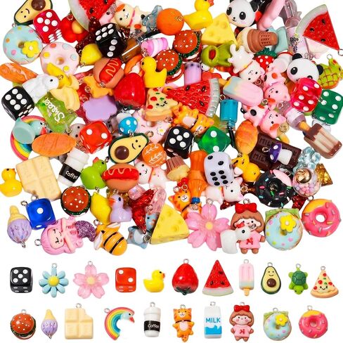 Keychain Charms Bulk 30pcs mixed Cute 3D Charms for Keychain Making for Bracelet Earring Jewelry Making DIY Crafts Includes Animal Food Fruit Flower Designs in Saudi Arabia