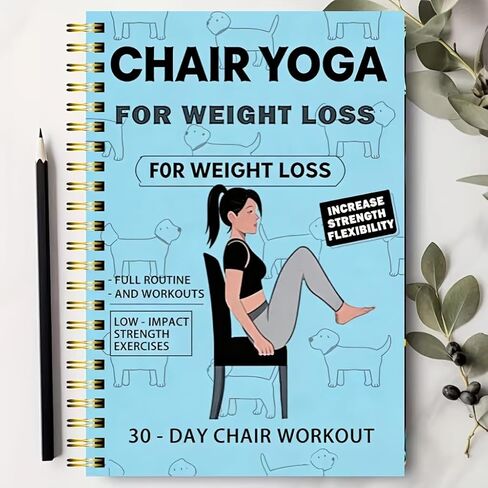 30-Day Seated Yoga Weight Loss Planner & Journal – 50-Page Illustrated Exercise Log with Daily Yoga Practices, Meal Plans & Progress Tracker, Compact 5.5"x8.3" for Home Gym Blue in Kuwait