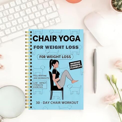 30-Day Seated Yoga Weight Loss Planner & Journal – 50-Page Illustrated Exercise Log with Daily Yoga Practices, Meal Plans & Progress Tracker, Compact 5.5"x8.3" for Home Gym Blue in Kuwait