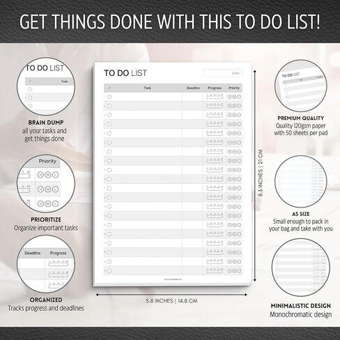 A5 To Do List Notepad – Undated Daily Task Planner Pad with Priority, Progress Tracker & Deadlines – Minimalist Productivity Planner Deskpad – 120gsm Premium Paper – 50 Sheet Checklist Notepad in Kuwait