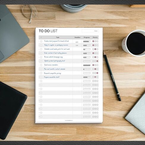 A5 To Do List Notepad – Undated Daily Task Planner Pad with Priority, Progress Tracker & Deadlines – Minimalist Productivity Planner Deskpad – 120gsm Premium Paper – 50 Sheet Checklist Notepad in Kuwait