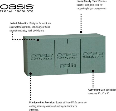 OASIS® Floral Foam, Instant Deluxe Brick – Green, Fast Soaking Heavy Density Floral Foam for Fresh Flowers – Professional Florist Grade – 48 Brick Case in Kuwait