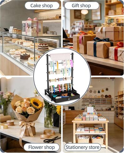 Ribbon Organizer with Fabric Drawer, Adjustable 5-Tier Ribbon Holder, Large Capacity Stable Ribbon Storage Rack for Craft Room, Gift Wrapping & Florist Supplies in Kuwait