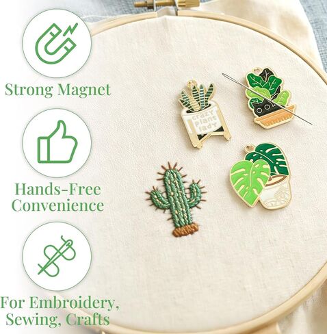WUSUTE 3 Pcs Green Plants Cat Needle Minder for Cross Stitch, Needle Minder Magnet for Organizing, Embroidery Sewing Accessories for Needle Organizing in Kuwait