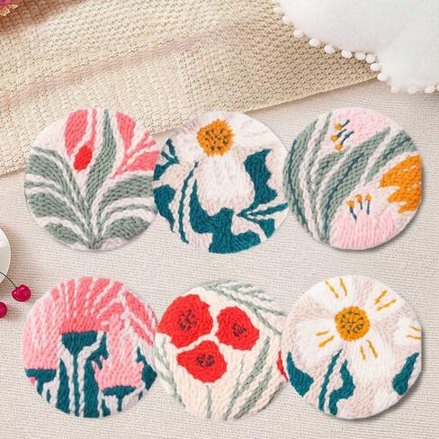 6 Pcs Needlepoint Kits 20x20cm Linen Fabric with 16cm Embroidery Hoop & Punch Needle,Crafts for Beginners Home Decoration, Scenery Punch Needle Coaster 101 in Kuwait