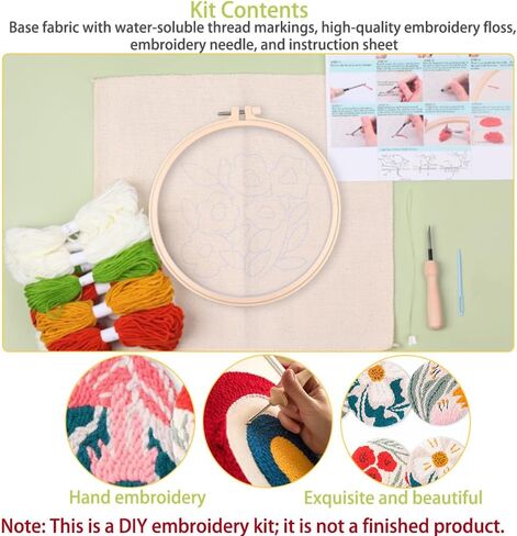 6 Pcs Needlepoint Kits 20x20cm Linen Fabric with 16cm Embroidery Hoop & Punch Needle,Crafts for Beginners Home Decoration, Scenery Punch Needle Coaster 101 in Kuwait