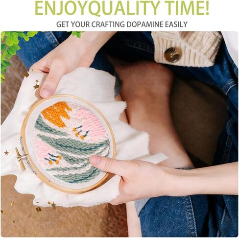 6 Pcs Needlepoint Kits 20x20cm Linen Fabric with 16cm Embroidery Hoop & Punch Needle,Crafts for Beginners Home Decoration, Scenery Punch Needle Coaster 101 in Kuwait