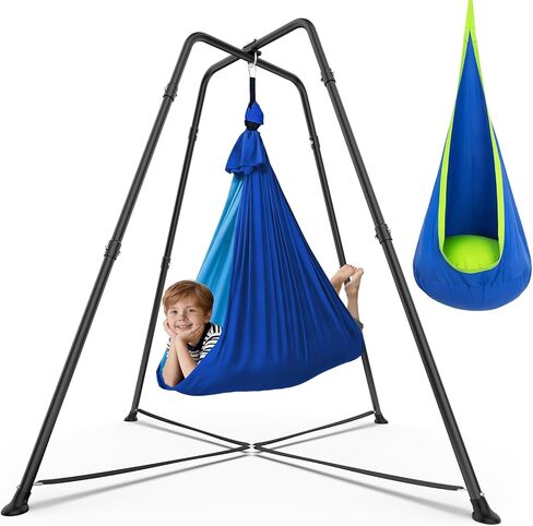 Swing Stand with Sensory Swing and Pod Swing, X-Shaped Swing Frame, Heavy-Duty Metal Sensory Swing Set for Adults Indoor and Outdoor 330LBS in Kuwait