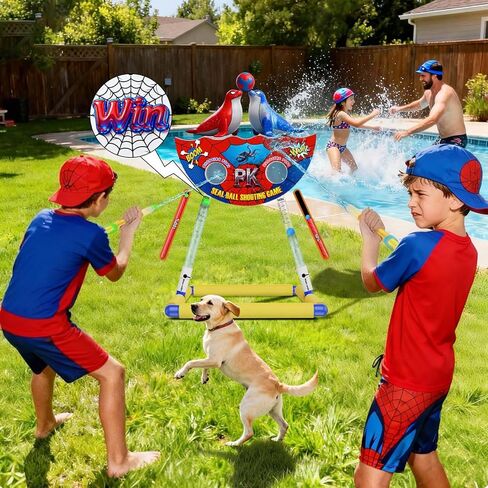 DX DA XIN Seal Ball Water Shooting Game for Kids, Water Floating Shooting Target with 2 Blaster Squirt Guns,Beach Party Outdoor Pool Summer Water Toys Gifts for 3 4 5 6 7 8 9 Years Old Boy Girls in Kuwait