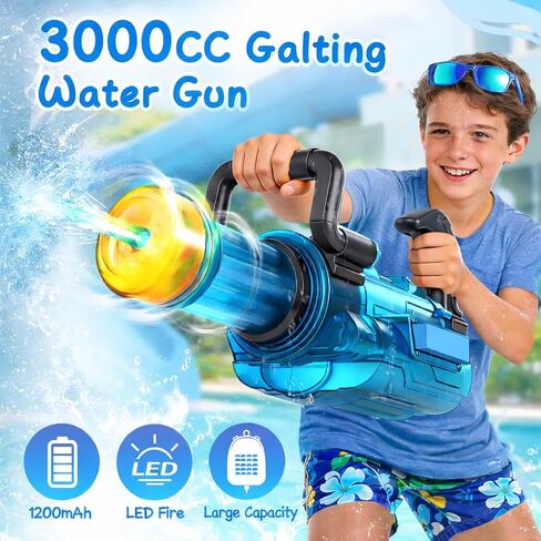 Gatling-Style Electric Water Gun with LED – 45ft Squirt Gun with 3000cc Backpack Tank, Super Water Toy Guns for Kids & Adults in Kuwait