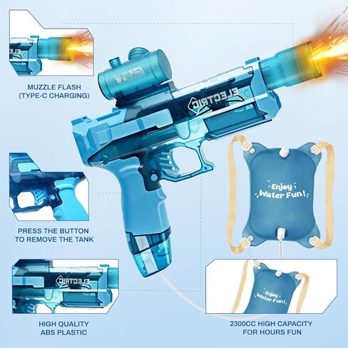 Super Water Gun for Adults Kids - 2300cc Electric Water Blaster High Capacity for Summer Pool Party, Beach & Backyard Toys Long-Range Powerful Automatic Soaker for Boys Girls - Blue in Kuwait