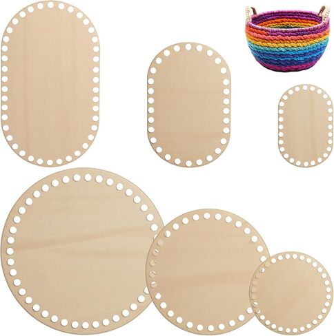 Elegaperma 6pcs Basket Bottoms for Crochet Base, Crochet Basket Base, Wooden Bases for Crochet Baskets DIY Craft Weaving Baskets Making Supplies Home Decoration, Wood Color,3 Size Round/Oval in Kuwait